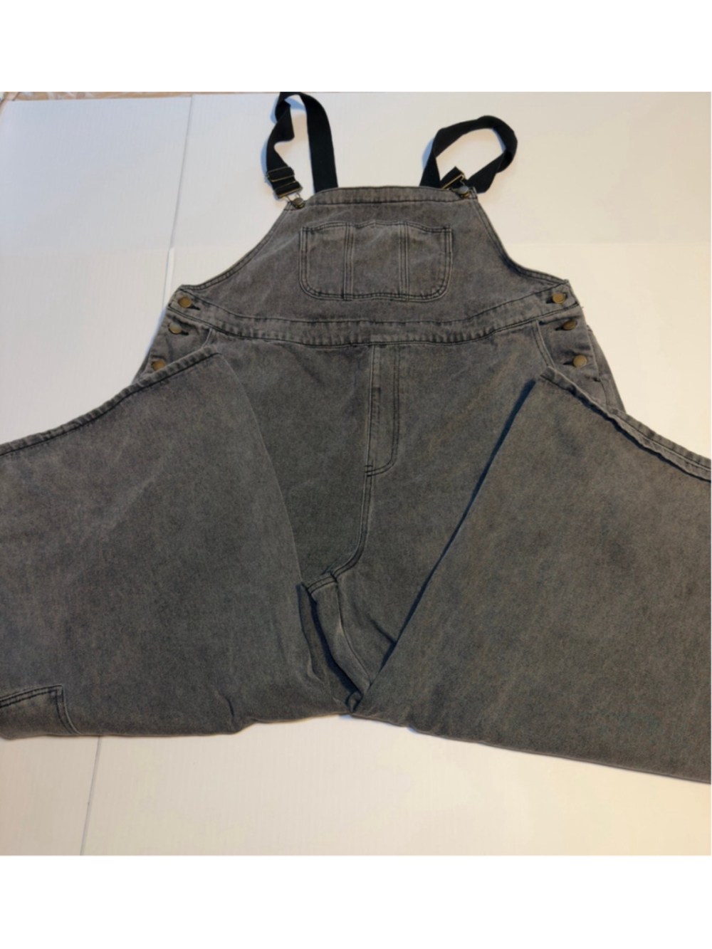 CIDER Womens 3XL Black Acid Wash Wide Leg Denim Overalls Bib Jumpsuit Plus Size